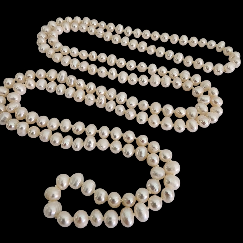 Infinity pearl necklace potato shape pearls high luster 48 inches   A0179 -Q5
